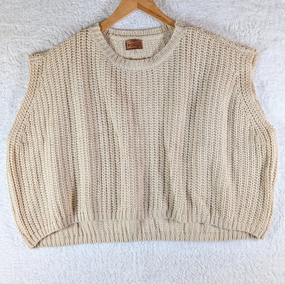 406-Pol Women's Cream Sleeveless‎ Sweater